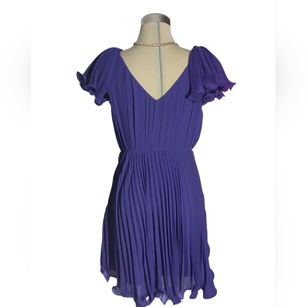 Pearl  Georgina Chapman Royal V-Neck Pleadd Purple Midi Dress Size 6 - Picture 5 of 16